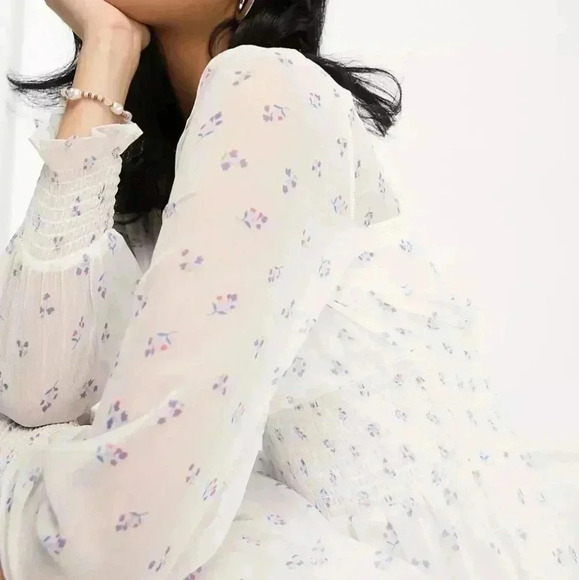 French Connection Cecilia Hallie Recycled Polyester Crinkle Ruffle Mini Dress L - Picture 2 of 13